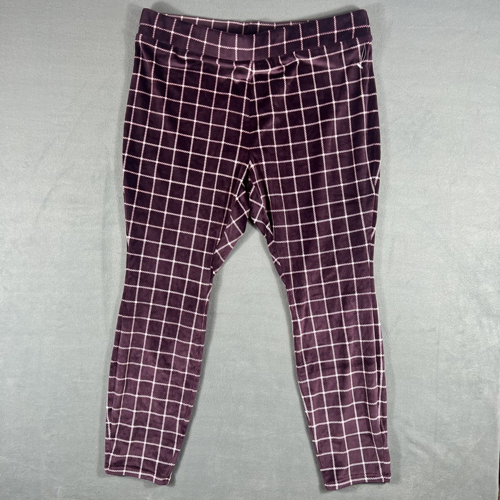 Lands' End Women's 1X 16W-18W Purple Plaid Velour Leggings Plus Size Stretch